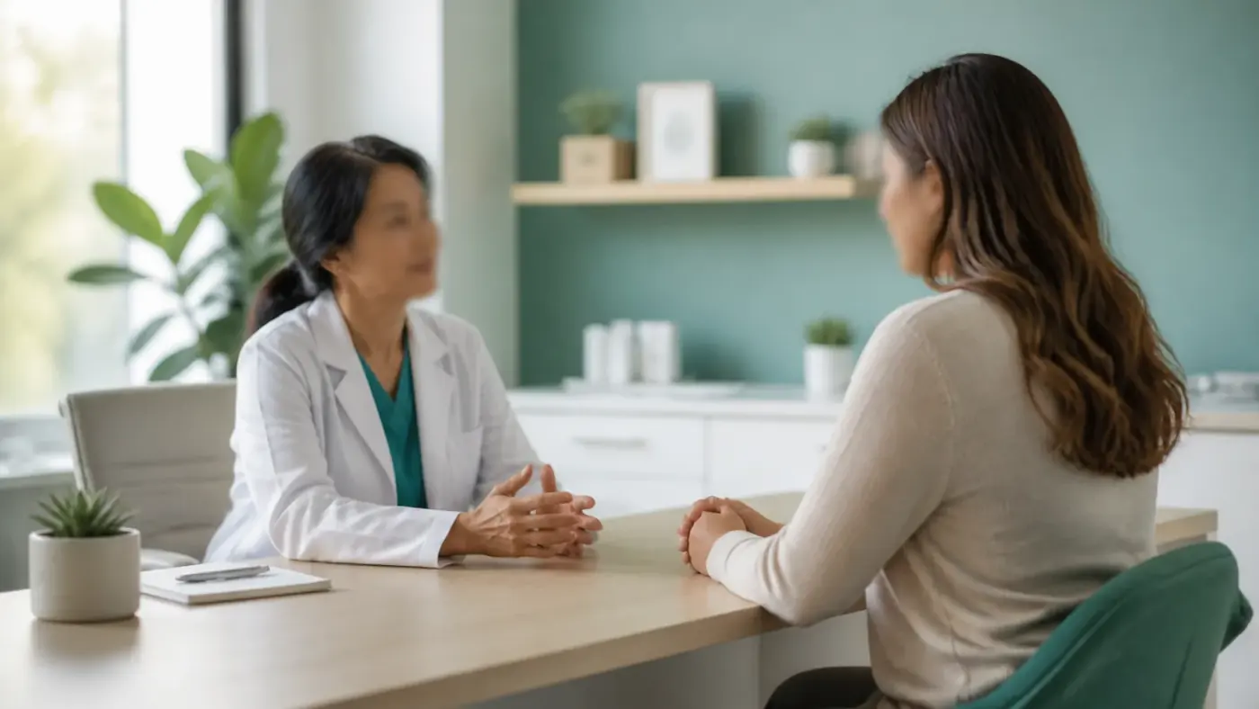 Medical consultation about GLP-1 prescriptions in a bright clinic office