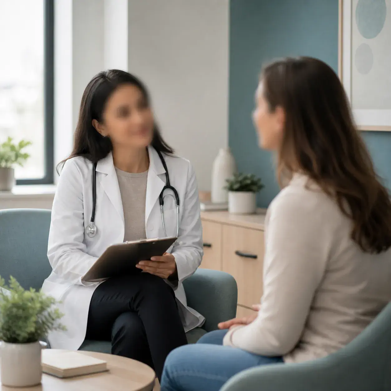 Patient talking with a clinician about diet, alcohol, and protein needs while taking a GLP-1 medication
