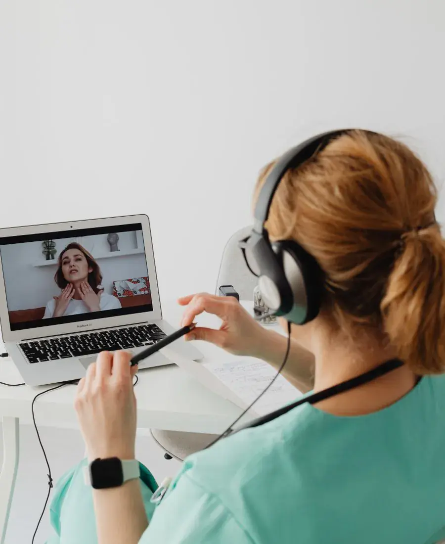 Licensed clinician on a telehealth video consultation for semaglutide prescription evaluation